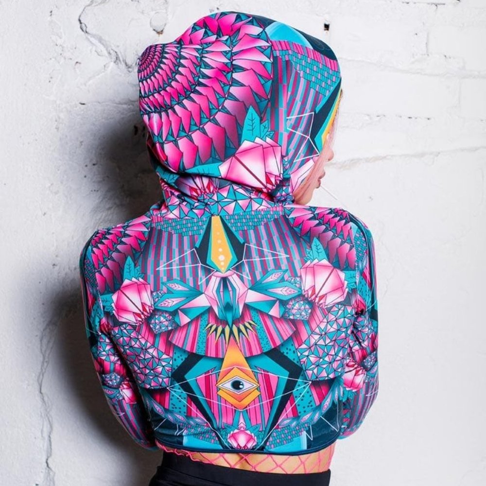 NWOT Small Devil Walking Trippy Hoodie Top for Rave & Festival